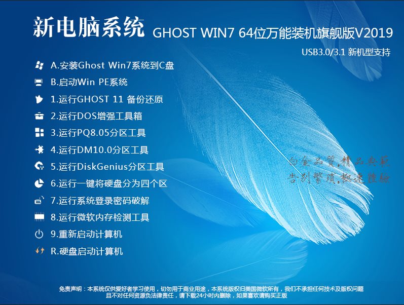【带USB3.0驱动】WIN7 64位旗舰版万能装机版(支持新电脑)V2019.11