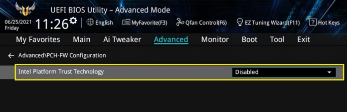 华硕intel平台开启tpm功能