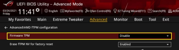 华硕amd平台开启tpm功能示例二