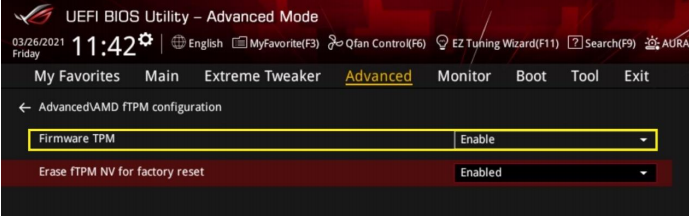 华硕amd平台开启tpm功能示例二