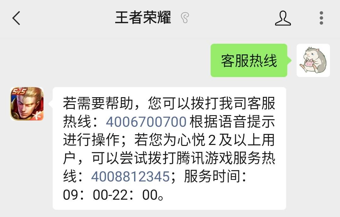 王者荣耀客服电话