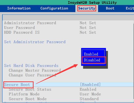 关闭安全启动选项