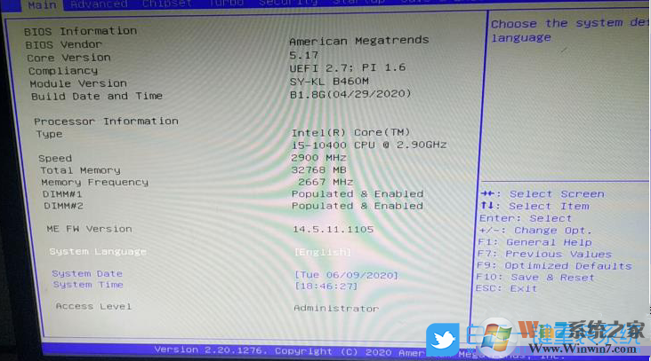 梅捷B460主板，win7步骤