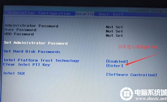 回车进入clear  intel  PTT  Key
