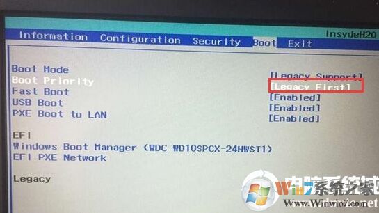 把Boot  Priority设置成Legacy  First