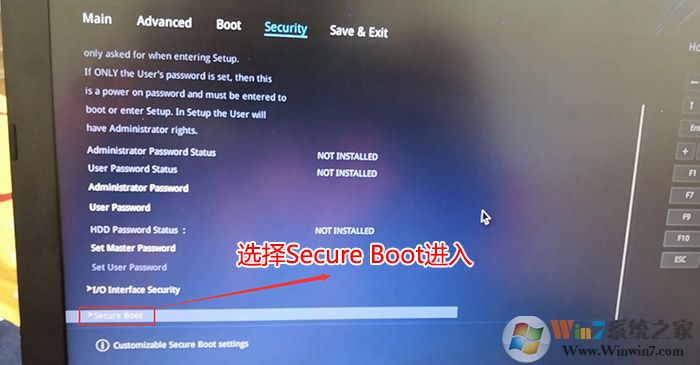 在Security选项下选择Secure  Boot回车